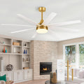 65 Inch Ceiling Fan with Lights and Remote, 8 ABS Blades, Quiet Reversible DC Motor, 6-Speed, Timer Function, 3 Color Led Light Chandelier, Industrial Ceiling Fans for Bedroom Office (Gold & White)