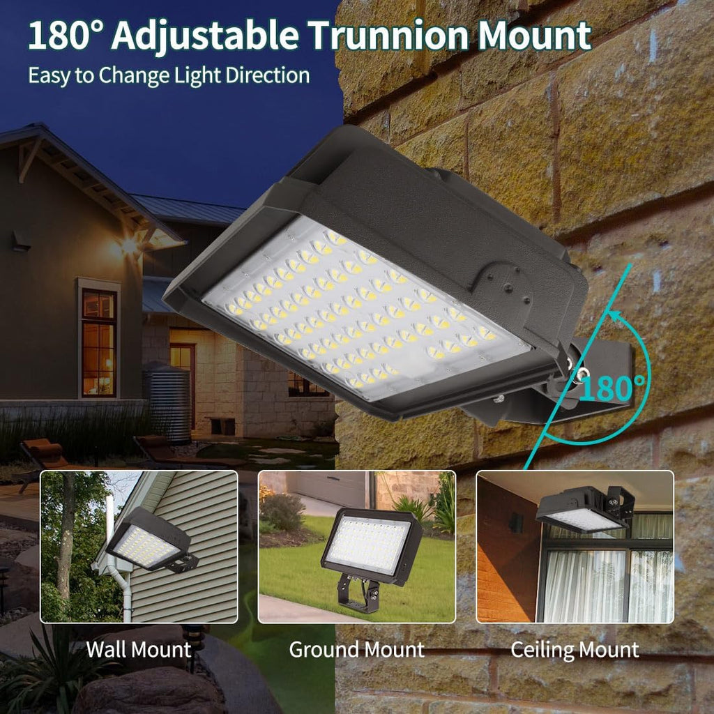 kadision 150W LED Flood Light with Dusk-to-Dawn Photocell, 150W/100W/75W Adjustable 130lm/W 5000K Daylight 100-277V IP65 Waterproof, Trunnion Mount LED Parking Lot Light, ETL Listed (Pack of 4)