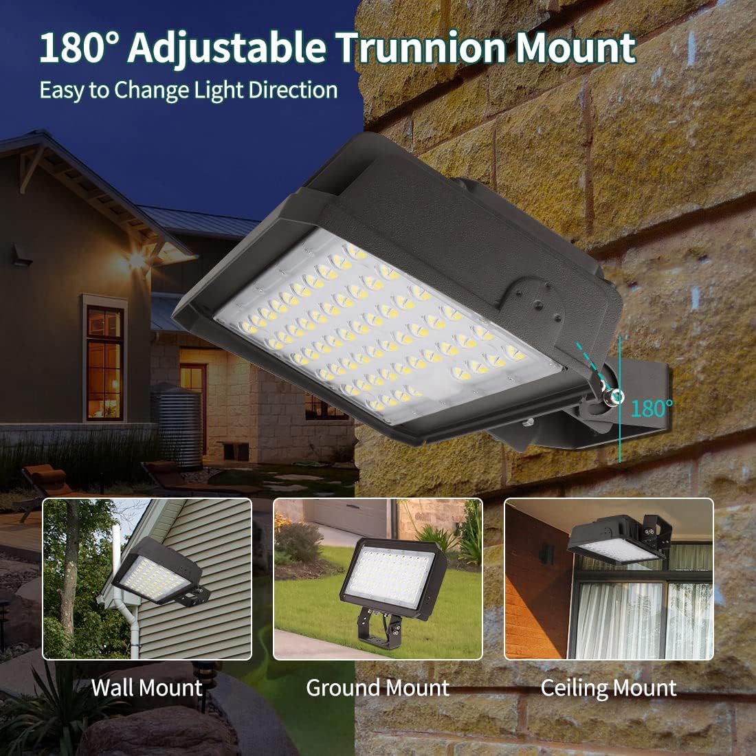 kadision 200W LED Flood Light with Dusk-to-Dawn Photocell, 200W/150W/100W Adjustable Super Bright 26000lm 5000K 100-277V IP65 Waterproof, Trunnion Mount LED Parking Lot Light, ETL Listed (Pack of 4)