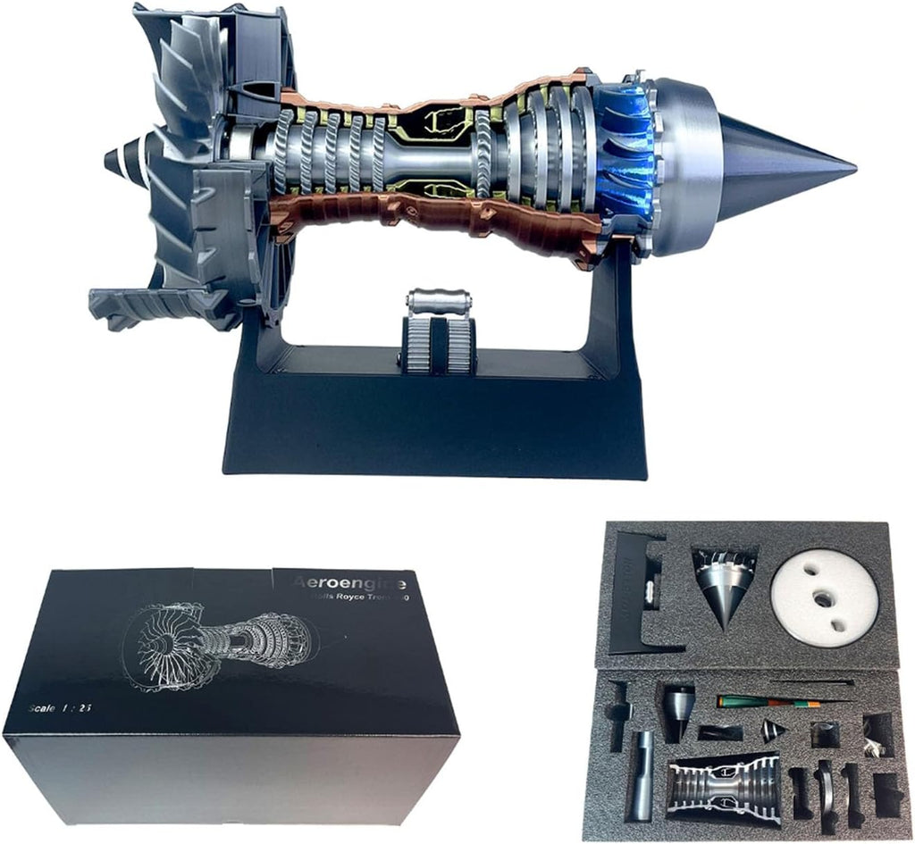 TR900 Turbofan Engine Model, Adjustable Speed Aircraft Turbojet Engine with LED Light, Mechanical Science Aero Engine Education Toy Desk Decor for Adult Hobbyists,28cm (Assembly Version -Blue Light)