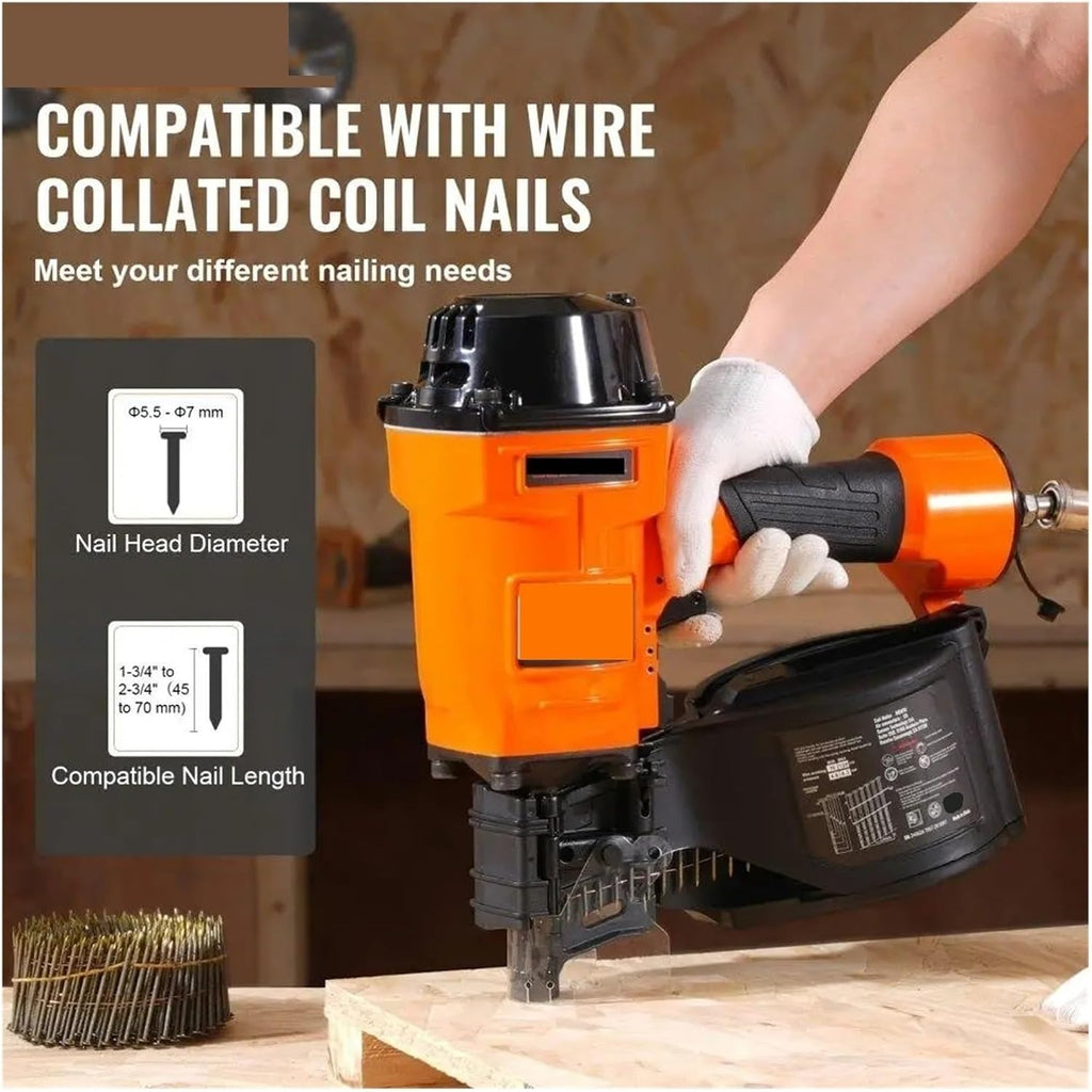 Pneumatic Nailer, MCN70 15° Pneumatic Coil Siding Nailer - 1-3/4 To 2-3/4 Inch Nail For Efficient Fastening,for Carpentry