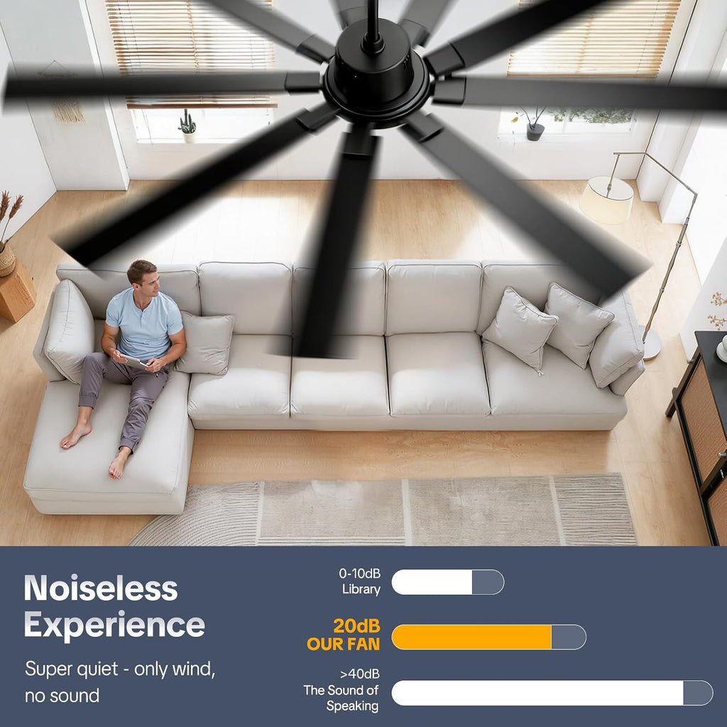 72 Inch Black Ceiling Fan No Light, Modern Ceiling Fan with Remote, 6-Speeds, Quiet Reversible DC Motor, Industrial Ceiling Fans without Lights for Patios, Living Room, Garage