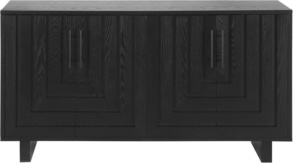 Christopher Knight Home Guke Modern Wooden Kitchen Sideboard Cabinet with Metal Handles, Rectangular Living Room Storage Cabinet with Shelves, Spacious Dining Room Cupboard with 4 Doors, Black
