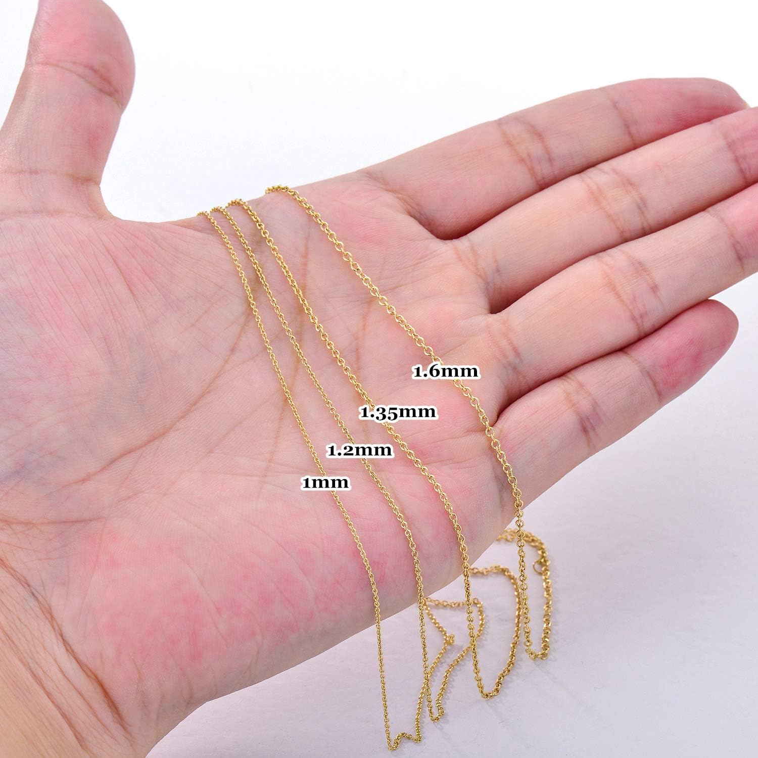 10k 14k 18k Real Gold Thin Gold Chain Necklace for Women, Classic Thin Cable Chain Necklace 1mm, 1.2mm, 1.35mm, 1.6mm, 1.75mm Durable Strong Solid 14k Gold Chain Necklace Women