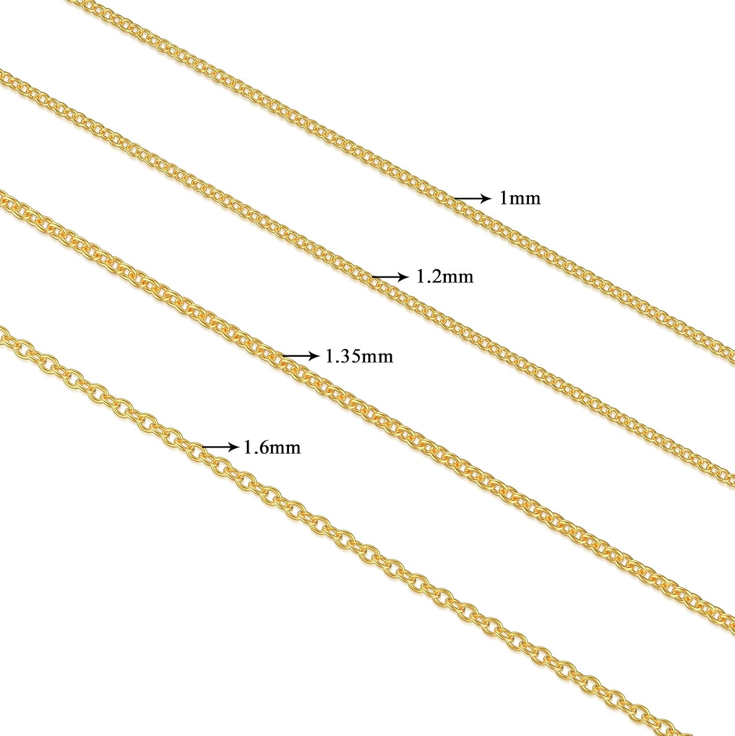 10k 14k 18k Real Gold Thin Gold Chain Necklace for Women, Classic Thin Cable Chain Necklace 1mm, 1.2mm, 1.35mm, 1.6mm, 1.75mm Durable Strong Solid 14k Gold Chain Necklace Women