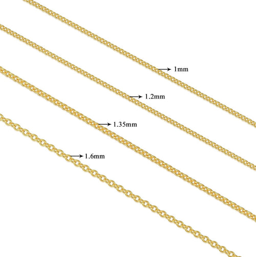 10k 14k 18k Real Gold Thin Gold Chain Necklace for Women, Classic Thin Cable Chain Necklace 1mm, 1.2mm, 1.35mm, 1.6mm, 1.75mm Durable Strong Solid 14k Gold Chain Necklace Women
