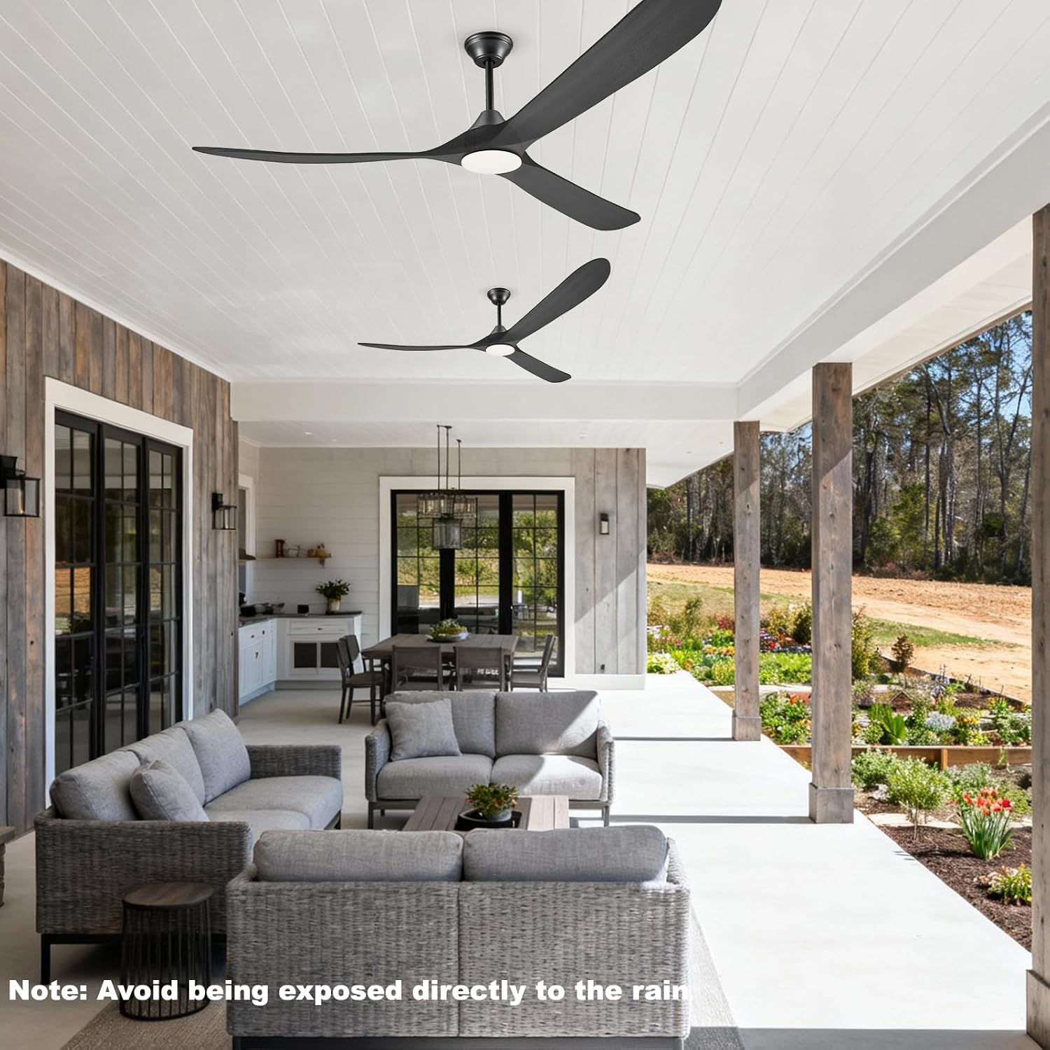 70 Inch Black Outdoor Ceiling Fans for Patios with Light, Large Modern Wood Ceiling Fan with Light and Remote, Quiet Reversible Dc Motor, Propeller Indoor Exterior Ceiling Fan for Gazebo Garage Porch