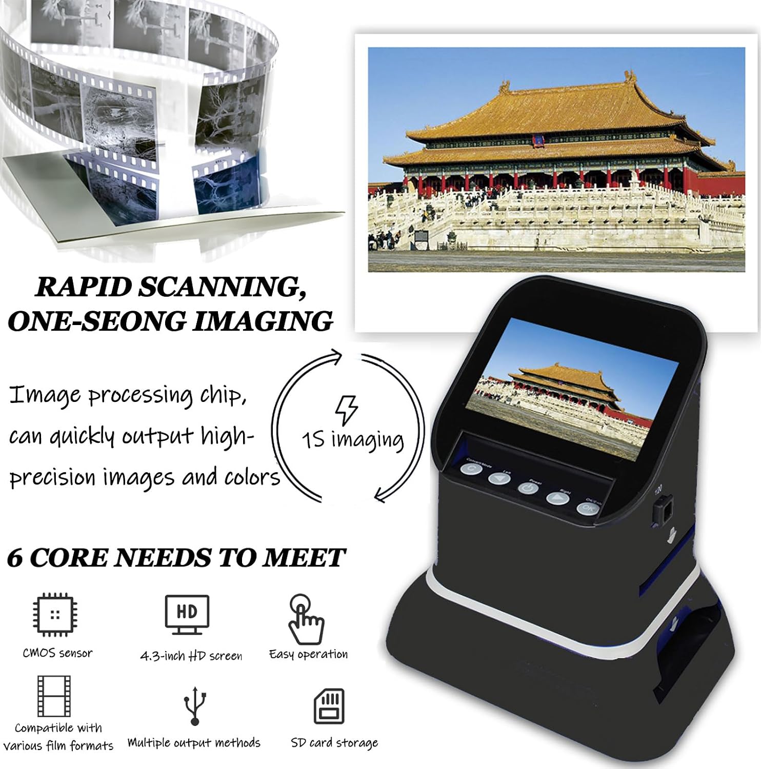 Digital Film Scanner, 120 High Resolution, Supports 5 Specifications of 120 Film, 1080P LCD Screen, Convert 35mm, 135, 126, 127 Negative and Slides to Digital JPEG