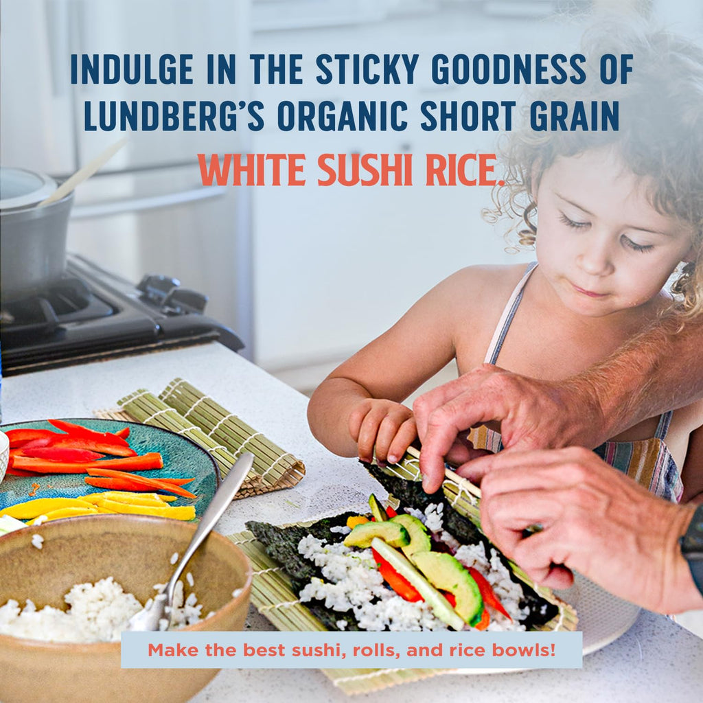 Lundberg Organic Sushi Rice, Bulk, Sticky White Japanese-Style Short Grains, Responsibly Grown in California, 25 Lbs