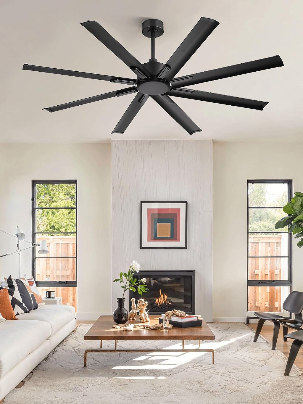 ZMISHIBO 65 Inch Industrial DC Motor Ceiling Fan, Large Ceiling Fan with 8 Aluminum Blades, 3 Downrods, 6-Speed Remote Control, Home or Commercial Ceiling Fans for Porch/Garage/Shop, Black