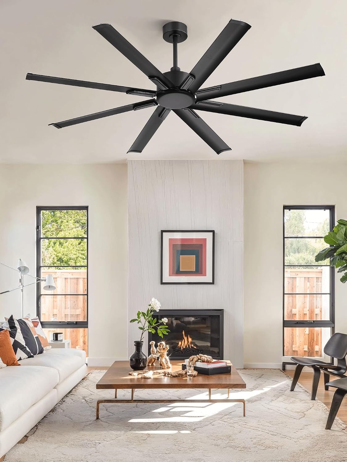 ZMISHIBO 65 Inch Industrial DC Motor Ceiling Fan, Large Ceiling Fan with 8 Aluminum Blades, 3 Downrods, 6-Speed Remote Control, Home or Commercial Ceiling Fans for Porch/Garage/Shop, Black