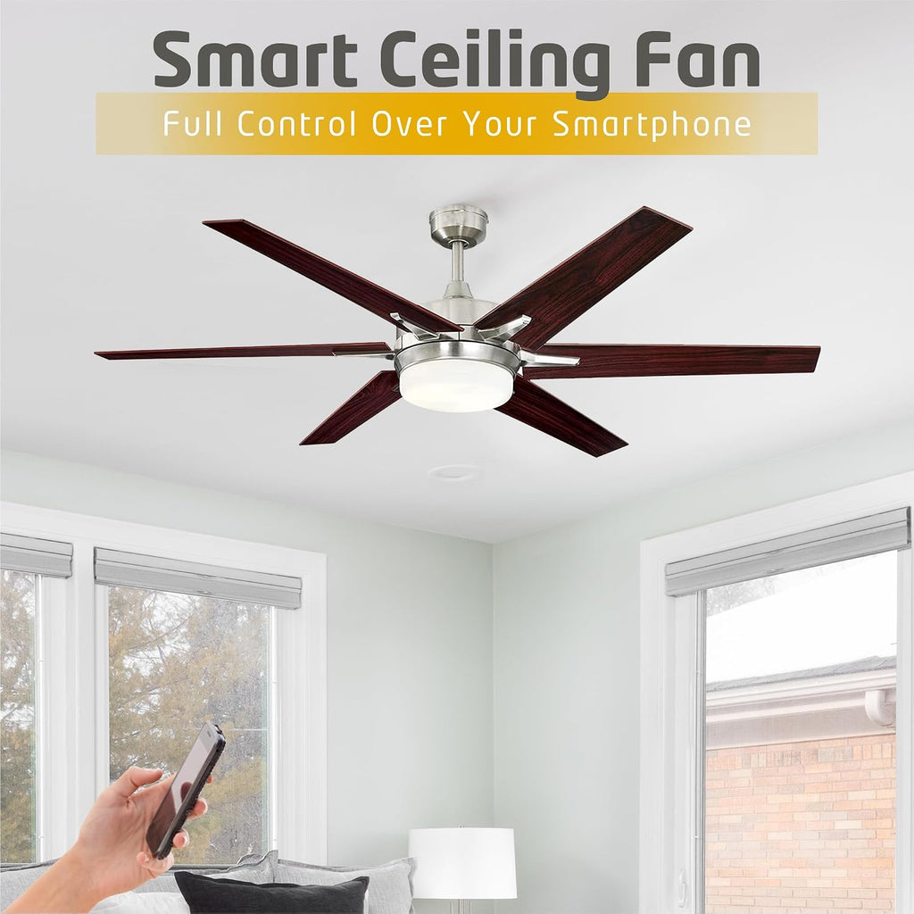 Ciata 60-inch Ceiling Fans with Lights – Smart Ceiling Fan for Bedroom/Living Room – Advanced Ceiling Fan with Remote Compatible with Alexa/Google Home – Wi-Fi Fans for Home – Brushed Nickel Finish