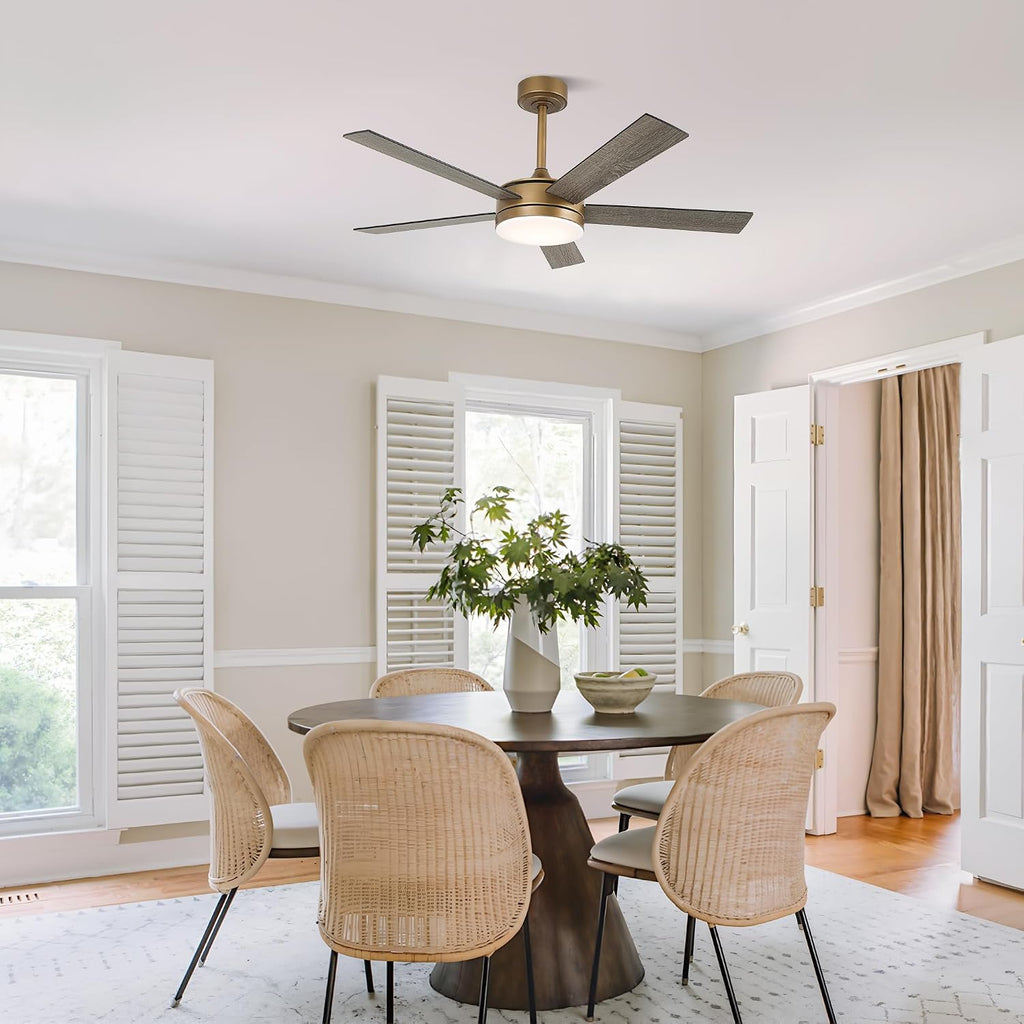 48 Inch Gold Ceiling Fan with Lights, Black & Gold Modern Ceiling Fan with Remote/APP for Bedroom Living Room, 3CCT, Reversible DC Motor, 6 Speeds, Timer, Quiet Indoor Ceiling Fan