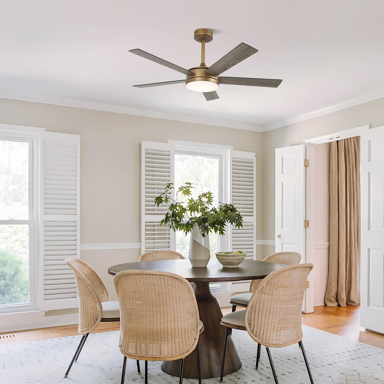 48 Inch Gold Ceiling Fan with Lights, Black & Gold Modern Ceiling Fan with Remote/APP for Bedroom Living Room, 3CCT, Reversible DC Motor, 6 Speeds, Timer, Quiet Indoor Ceiling Fan