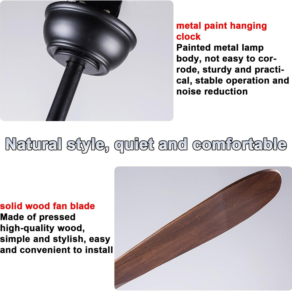 Ceiling Fan with Remote, Log Home Fan Retro Lamp Lighting, Modern Outdoor Matte Black Ceiling Fans for Patios, No Light Included