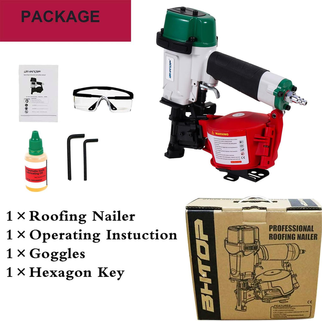 Mexican Style CN45N Roofing Nailer, 15 Degree Roofing Nail Gun, 3/4-Inch to 1-3/4-Inch Coil Nails, 120-pcs Load Capacity Coil Nailer
