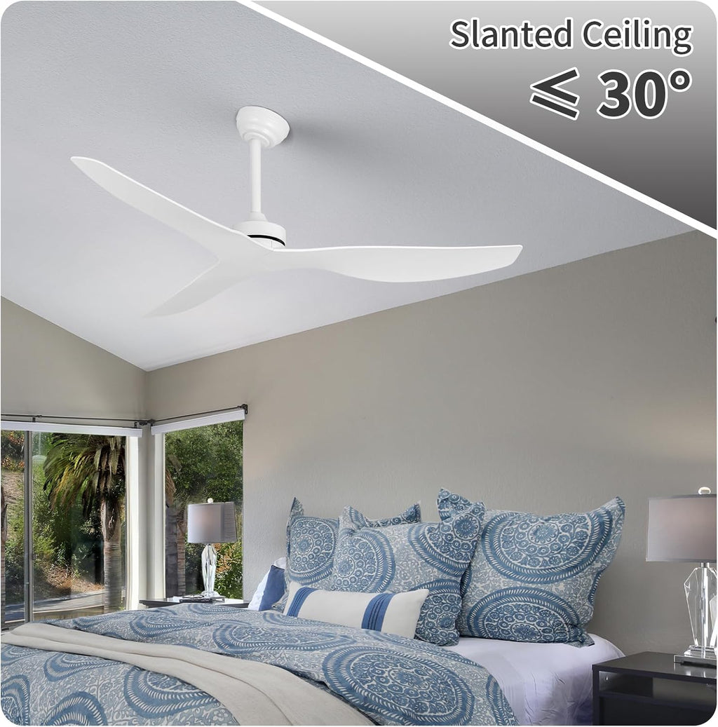Ceiling Fans without Light,52 Inch Ceiling Fan with Remote Control,3 Reversible Blade,White Ceiling Fan for Bedroom, Living Room,Hallway