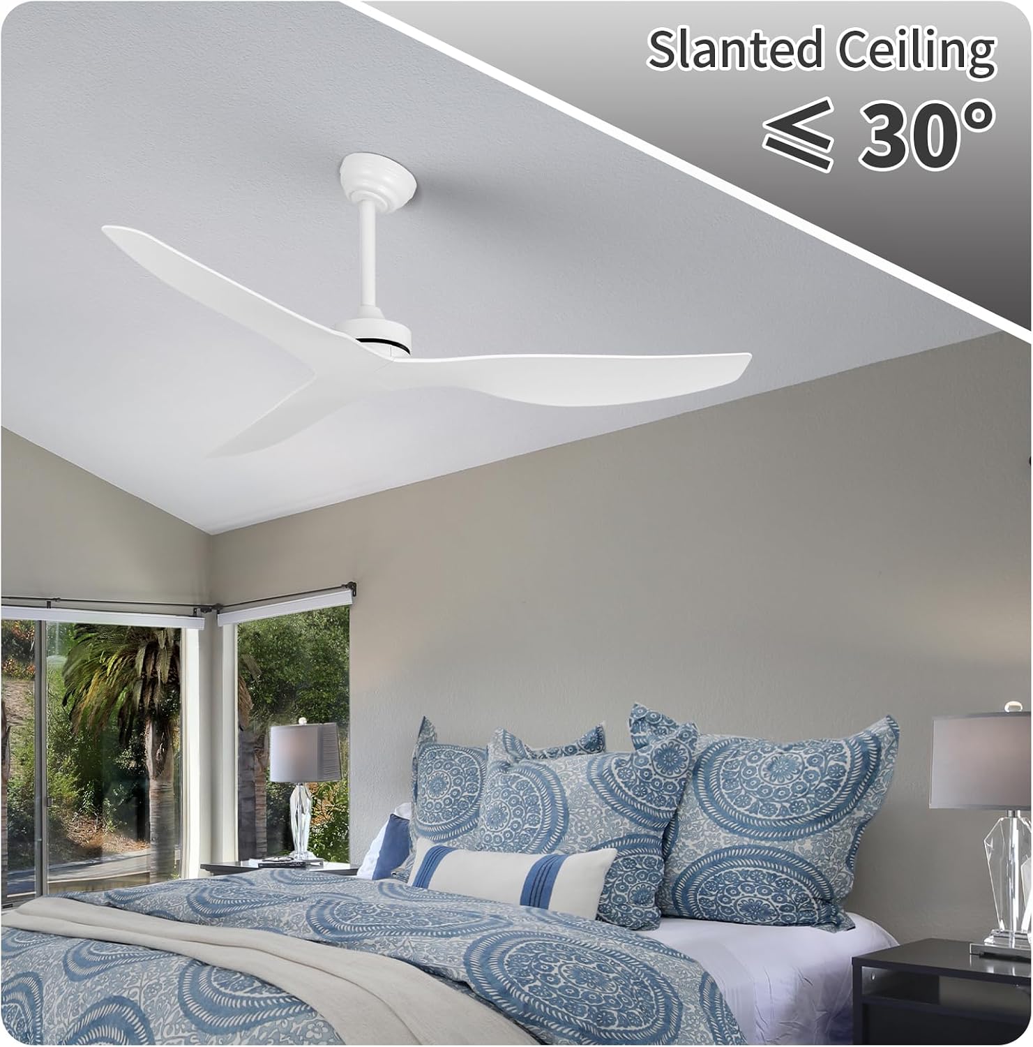Ceiling Fans without Light,52 Inch Ceiling Fan with Remote Control,3 Reversible Blade,White Ceiling Fan for Bedroom, Living Room,Hallway