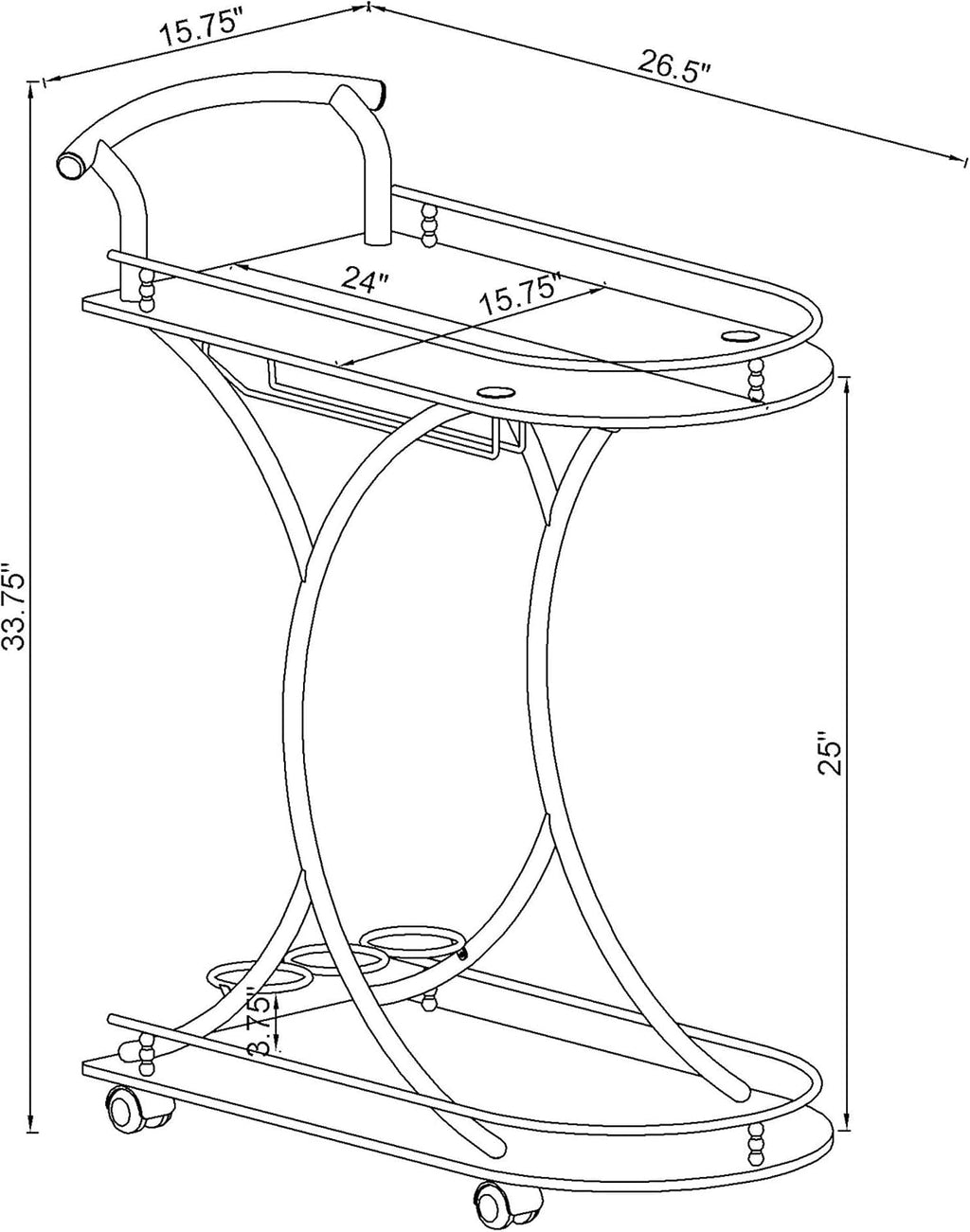 Coaster Home Furnishings Elfman 2-Tier Glass Shelf Metal Bar Cart White and Chrome 910002