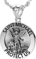 US Jewels Men's 925 Sterling silver 33mm Saint Michael Medal Antique Finish Round Pendant Necklace, 22in to 26in