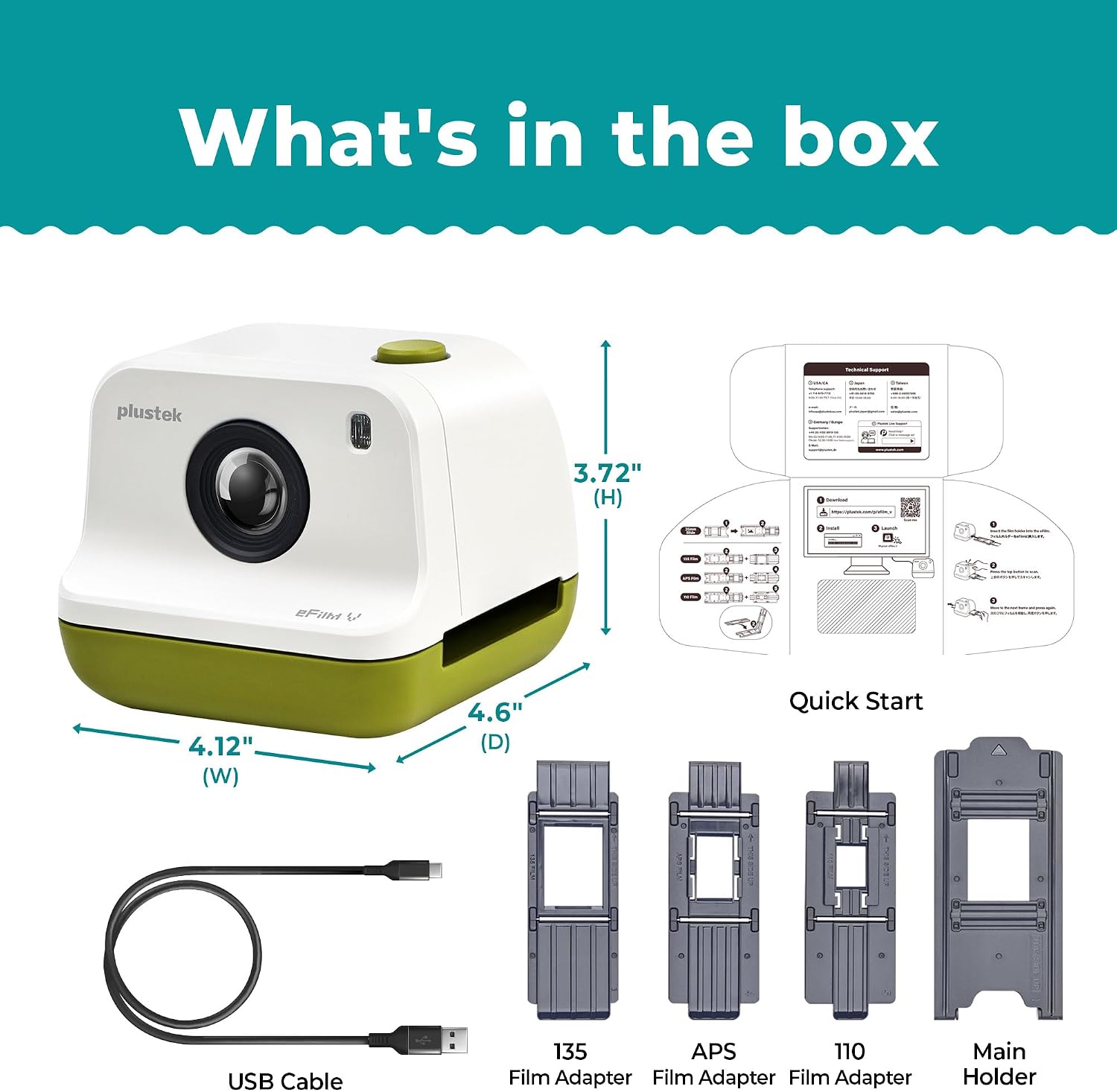 Plustek eFilm V - Slide & Negative Scanners, Quickly Convert 35mm / 110 / APS to Digital - Supports Mac and Windows OS