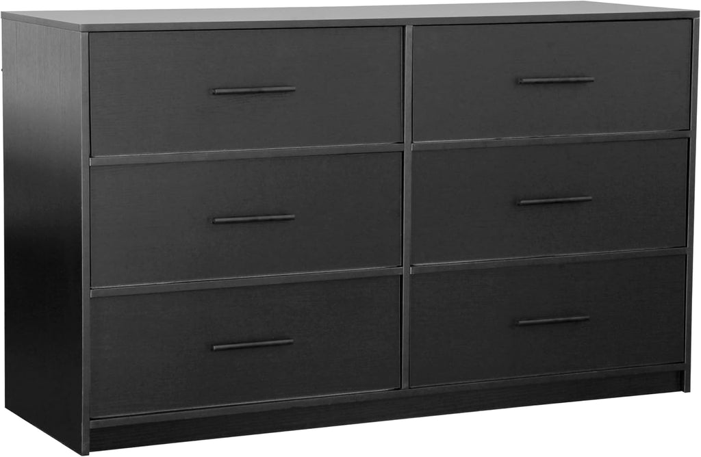 Modern 6-Drawer Dresser with Spacious Storage, Sturdy Wood Frame, Large Capacity Fabric Drawers, Dressers for Bedroom, Home Organization Storage for Living Room or Hallway, Black