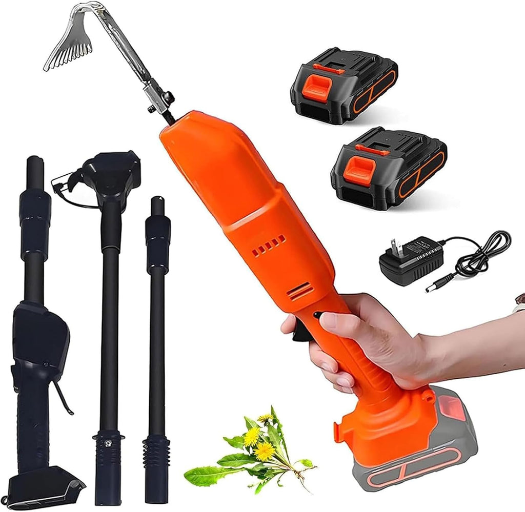 Handheld Electric Digging Hoe,Electric Cultivator Hoe & Weeder with Batteries & Long Pole,Mini Cordless Tiller Cultivator,for Loosening Soil,Weeding,Gardens Greenhouse(2 Batteries)