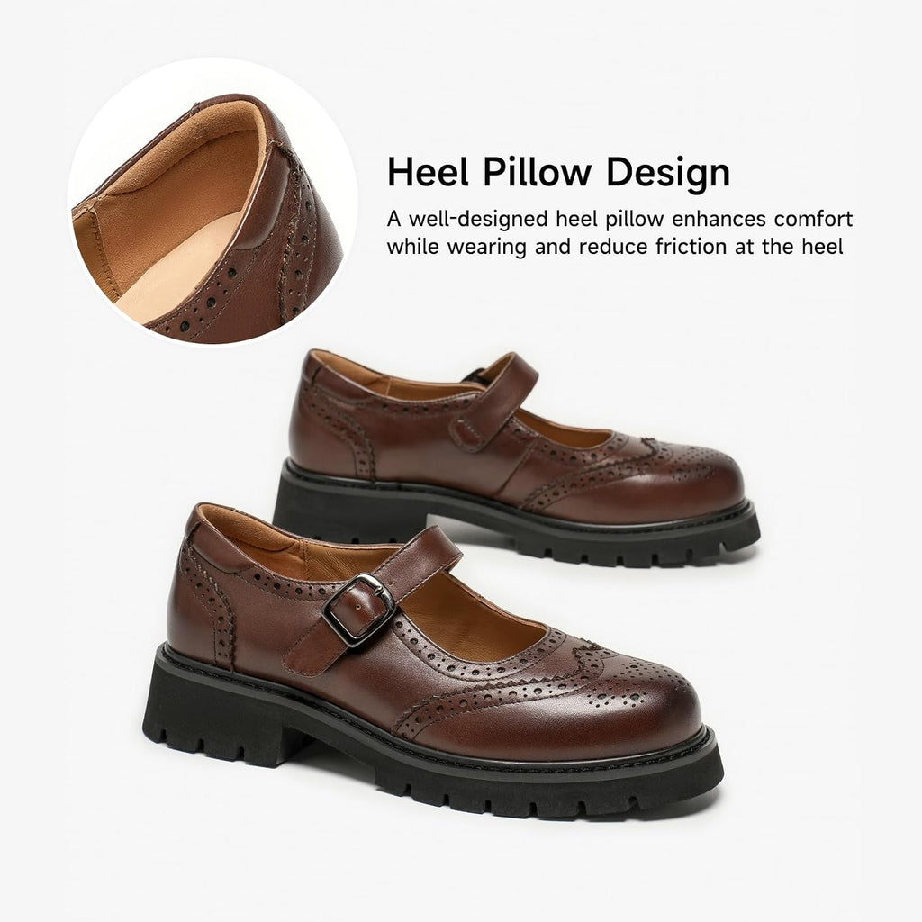 BEAU TODAY Mary Jane Shoes Women Mary Jane Flats Womens Oxford Wingtips Comfort Leather Round Toe Brogue Non-Slip Dressy Casual Cute Girls School Work Shoes