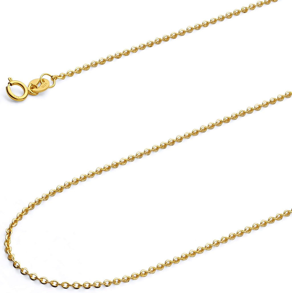 14k REAL Yellow/White Gold Solid 1.5mm, 1.2mm Side Diamond Cut Rolo Cable Chain Necklace with Lobster Claw Clasp