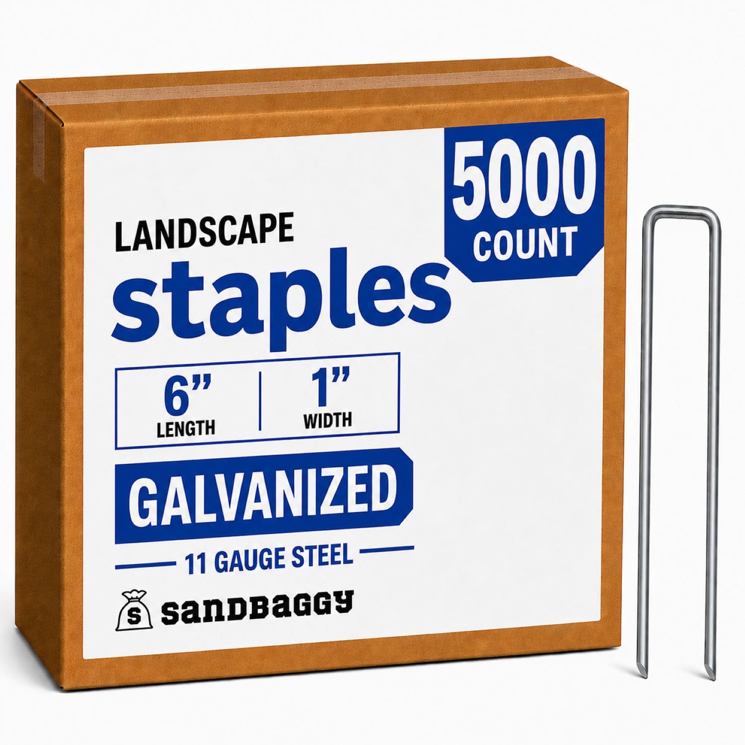 Sandbaggy 5000-Count Rust-Free 6-Inch Landscape Staples (11 Gauge Steel) - Galvanized SOD Garden Stakes Pin ~ Trusted by Farmers & Contractors Across the USA