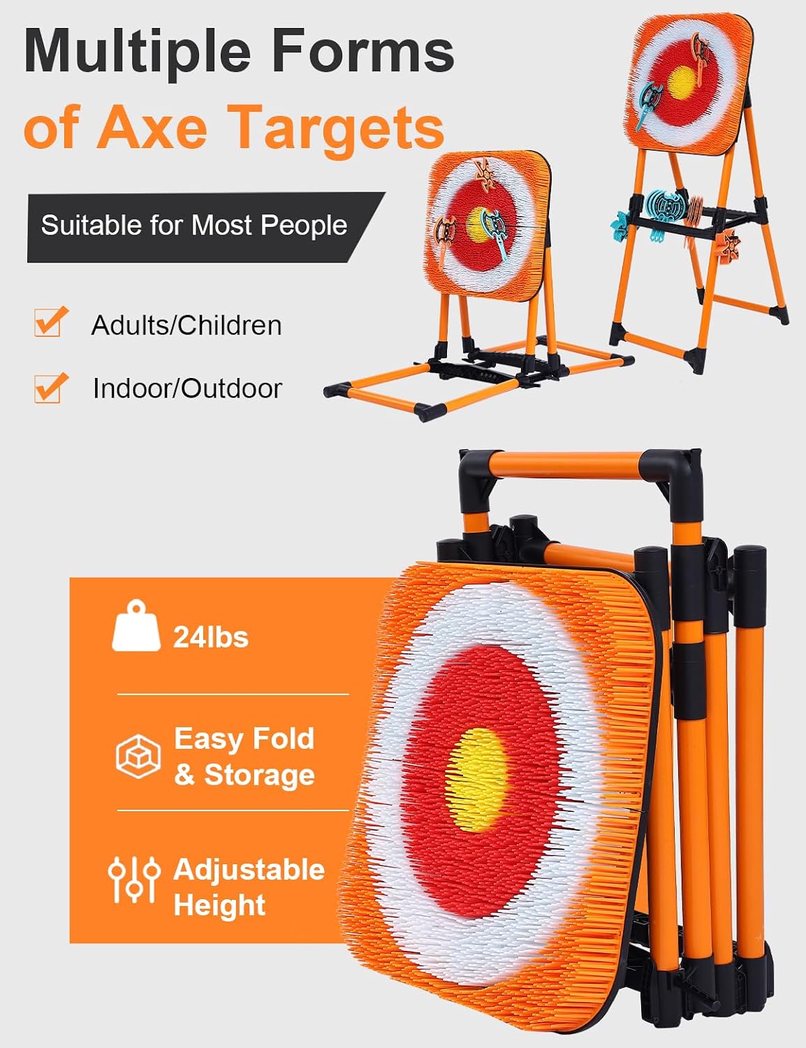 Axe Throwing Game for Backyard - 8 Throwing Axe & 8 Throwing Stars,24' Target,Yard & Outdoor Games for Adults and Family (Orange)