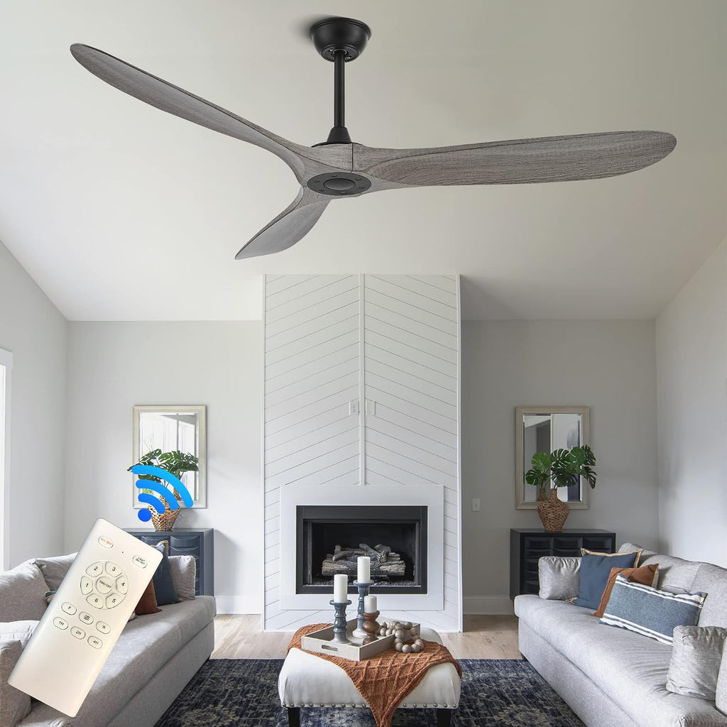60 Inch Ceiling Fans with Remote Control,3 Imitation Wood ABS Blades, 6 Speeds, Noiseless Reversible DC Motor,Indoor/Outdoor Ceiling Fan for Farmhouse Living Room Dining Room Patio