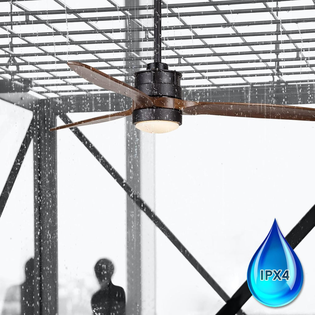 EKIZNSN 42 Inch Wet Rated Outdoor Ceiling Fan with Lights for Patios Waterproof Outdoor and Indoor use, DC Motor w 3 Reversible Walnut Wood Blades | Wet Rated Waterproof, DC Motor, 3 Reversible Walnut Wood Blades, Indoor and Outdoor Use
