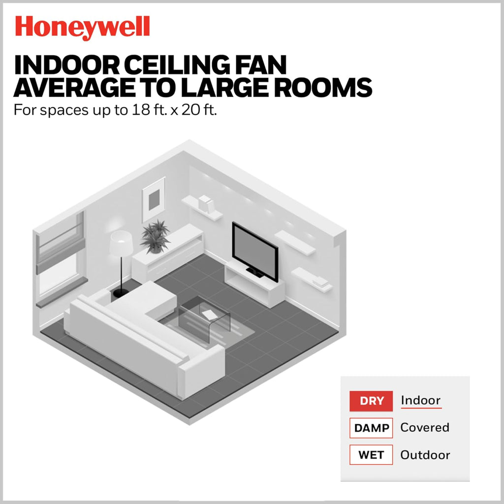 Honeywell Ceiling Fans Berryhill, 48 Inch Ceiling Fan with Color Changing LED Light, Pull Chain, Dual Mounting Options, 3 Dual Finish Blades, Reversible Airflow - 51857-01 (Brushed Nickel)