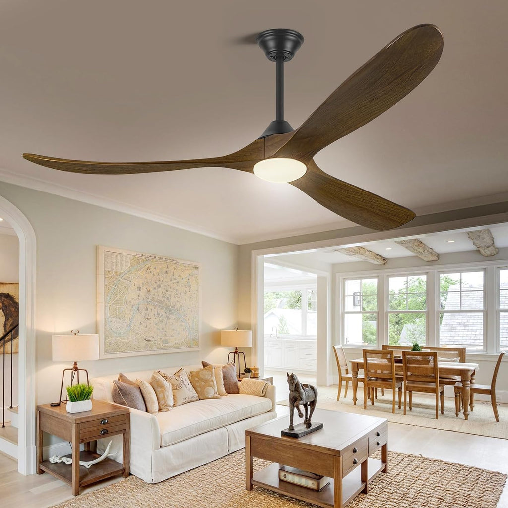 52 Inch Outdoor Ceiling Fan with Light, Smart Ceiling Fan with Alexa/Google Assistant/APP/Remote Control, High CFM Quiet 3 Blade Wood Walnut Fan, Damp Rated for Patios Bedroom Farmhouse Living Room
