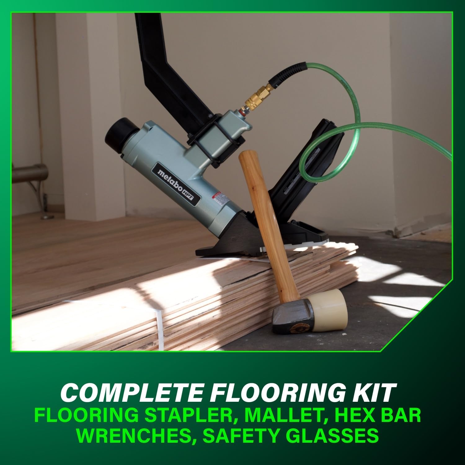 Metabo HPT 2-in-1 Flooring Nailer & Stapler, Accepts 16-Gauge L-Shaped Cleat Nails &15.5-Gauge 1/2-Inch Crown Flooring Staples, Mallet Actuated Pneumatic Operation, N5010AC