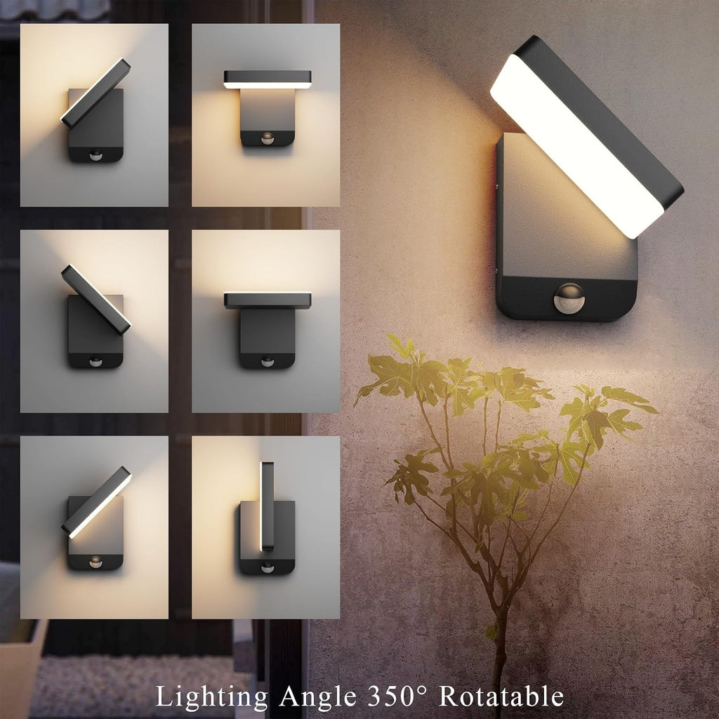 2 Pack Motion Sensor Outdoor Wall Light,Modern LED Black Motion Outdoor Light IP65 Waterproof Exterior Wall Sconces for Garage Porch 3000K