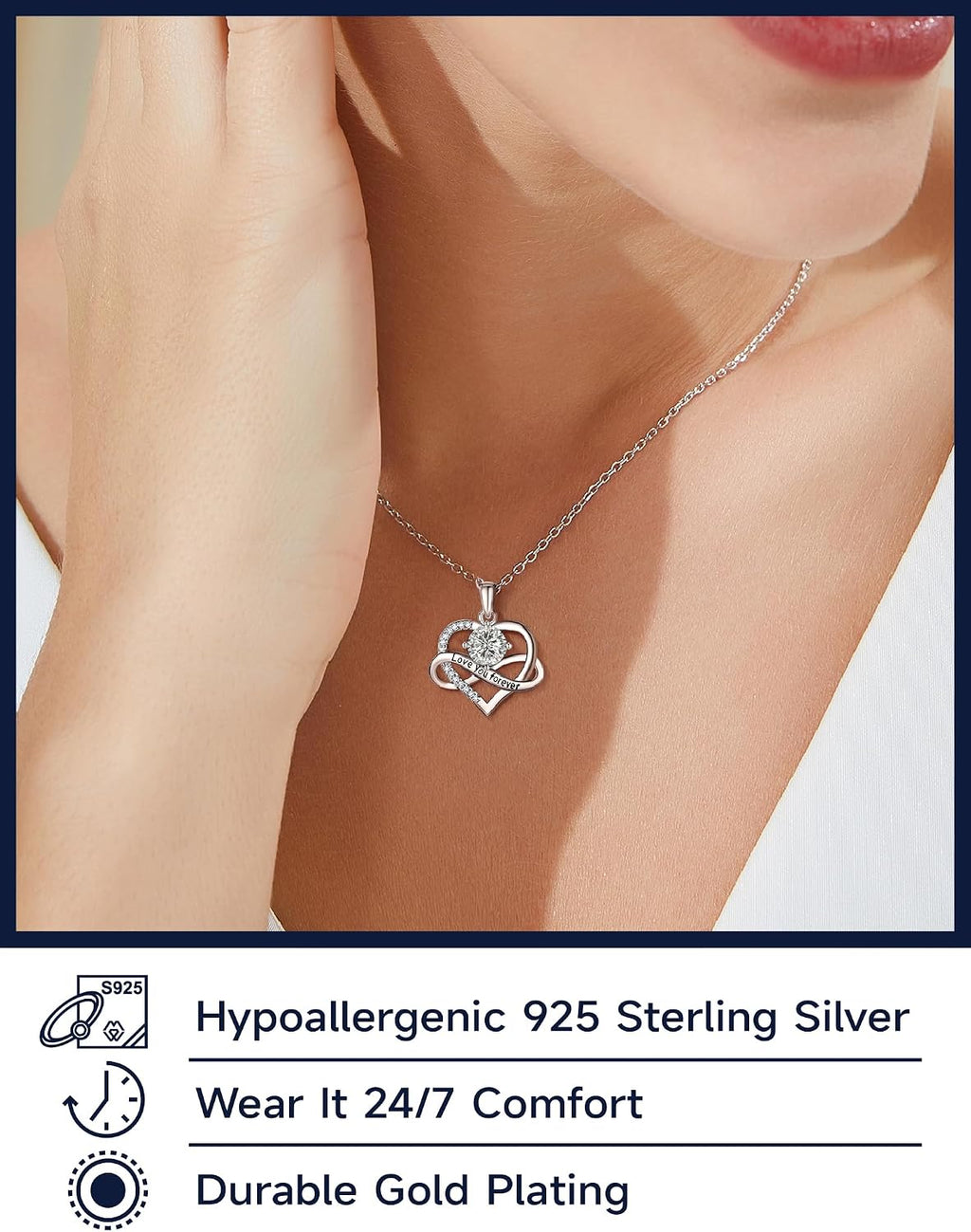 MomentWish Heart Necklace for Women, Jewelry Gifts for Her, D Color VVS1 Moissanite Necklace in 925 Sterling Silver, Infinity Pendent for Birthday Anniversary Mother's Day