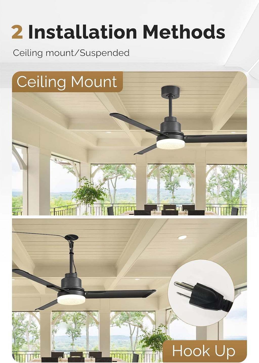 Orison 52' Outdoor Ceiling Fans with Lights and Remote Control,IP65 Wet Rated Waterproof Ceiling Fan with 6-Speed DC Motor, Farmhouse Gazebo Fan for Porch Patios Pavilion