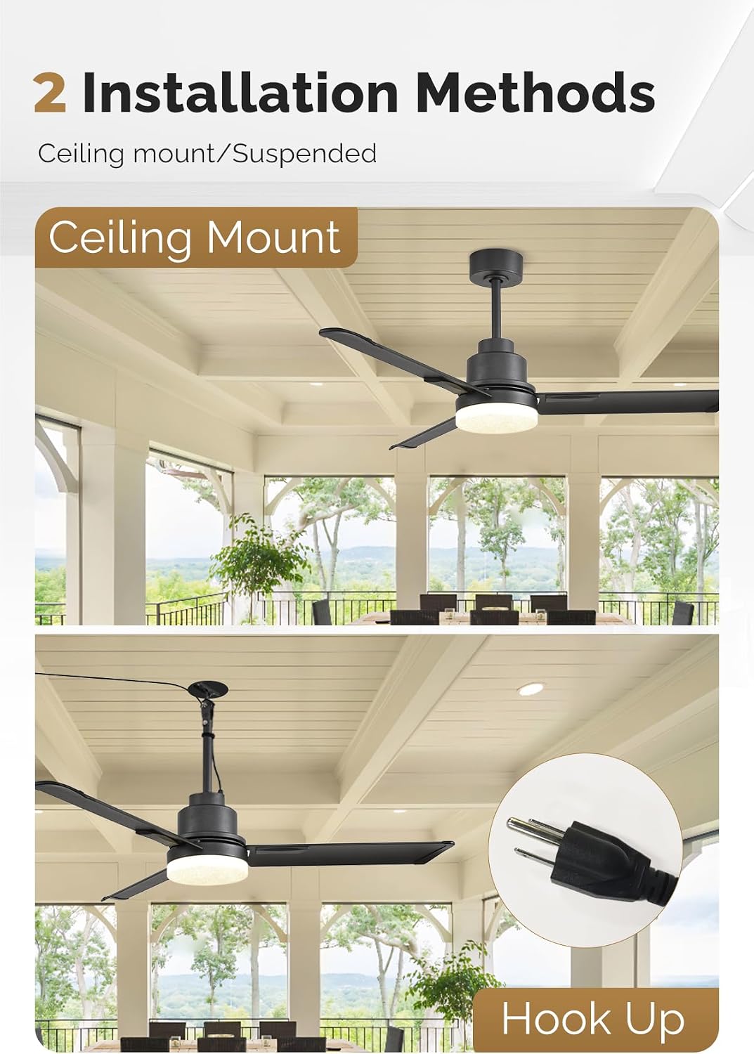 Orison 52' Outdoor Ceiling Fans with Lights and Remote Control,IP65 Wet Rated Waterproof Ceiling Fan with 6-Speed DC Motor, Farmhouse Gazebo Fan for Porch Patios Pavilion