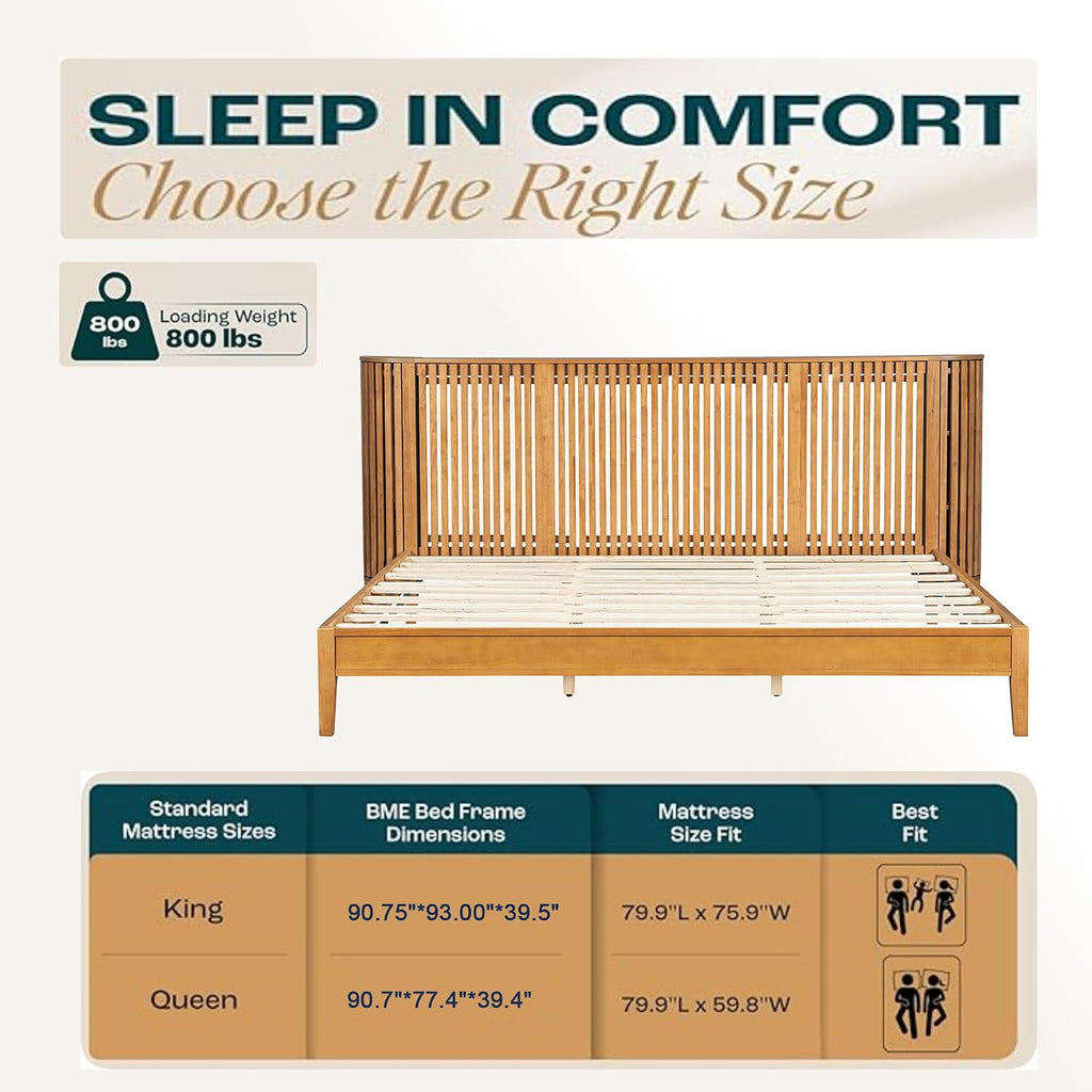 Christopher Knight Home Renata Queen Bed Frame with Grace Slat Headboard, Platform Bed with Side Cabinets, Wood Bed Frame Queen Size, Solid Stable Bedframe, No Box Spring Needed, Noise Free, Natural