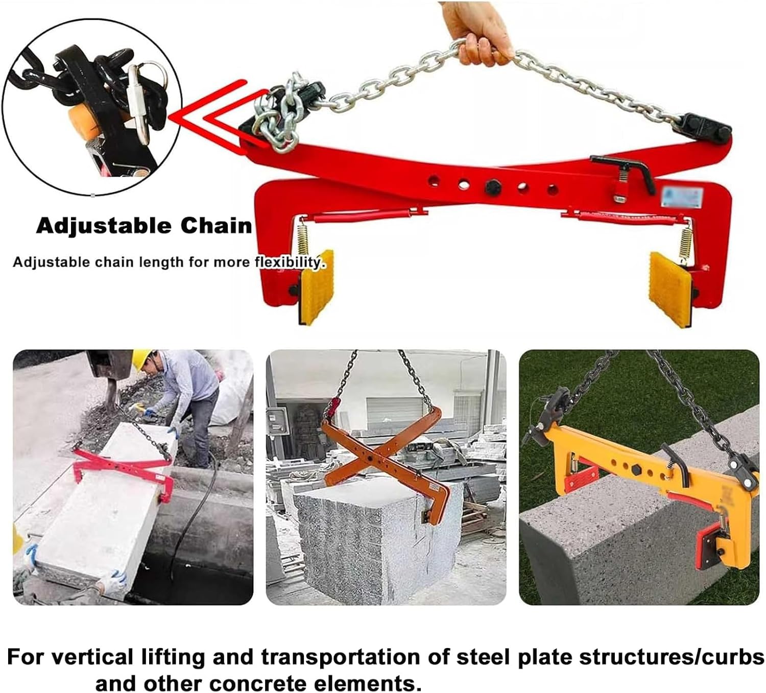 Granite Slab Lifting Clamp Curb, Adjustable Opening Stone Steel Plate Carrying Fixture, Island Roadside Vertical Lifting Pliers(36-85cm(14.1-33.4in))