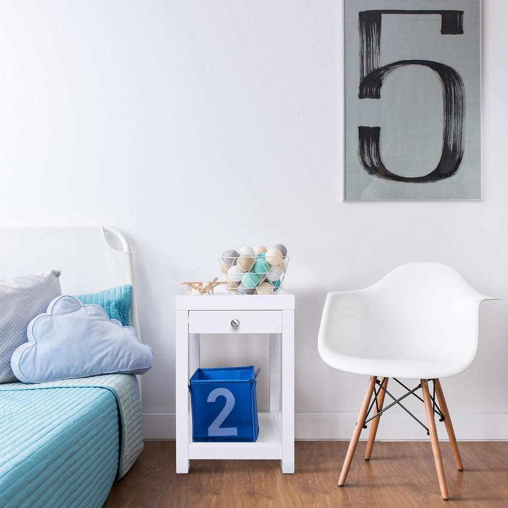 Casual Home Solid Wood Bath Tray Side Table with Drawer, White