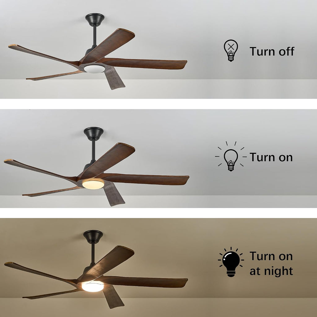 60' DC Ceiling Fan with Light, Solid Wood Ceiling Fan with Remote and APP Control, 3-color Dimmable, 6-speed Reversible Fans for Bedroom, Living Room, Dark Walnut