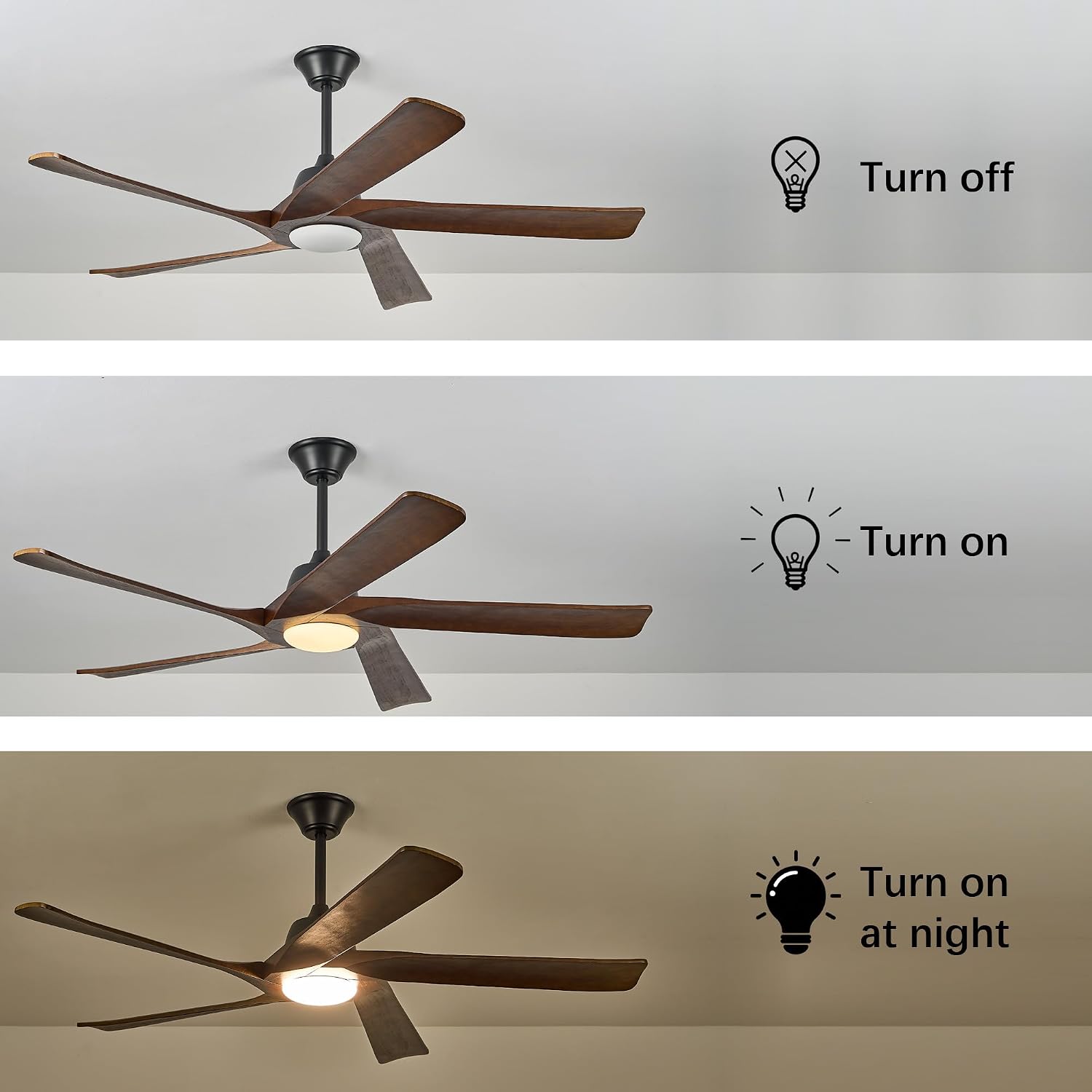 60' DC Ceiling Fan with Light, Solid Wood Ceiling Fan with Remote and APP Control, 3-color Dimmable, 6-speed Reversible Fans for Bedroom, Living Room, Dark Walnut