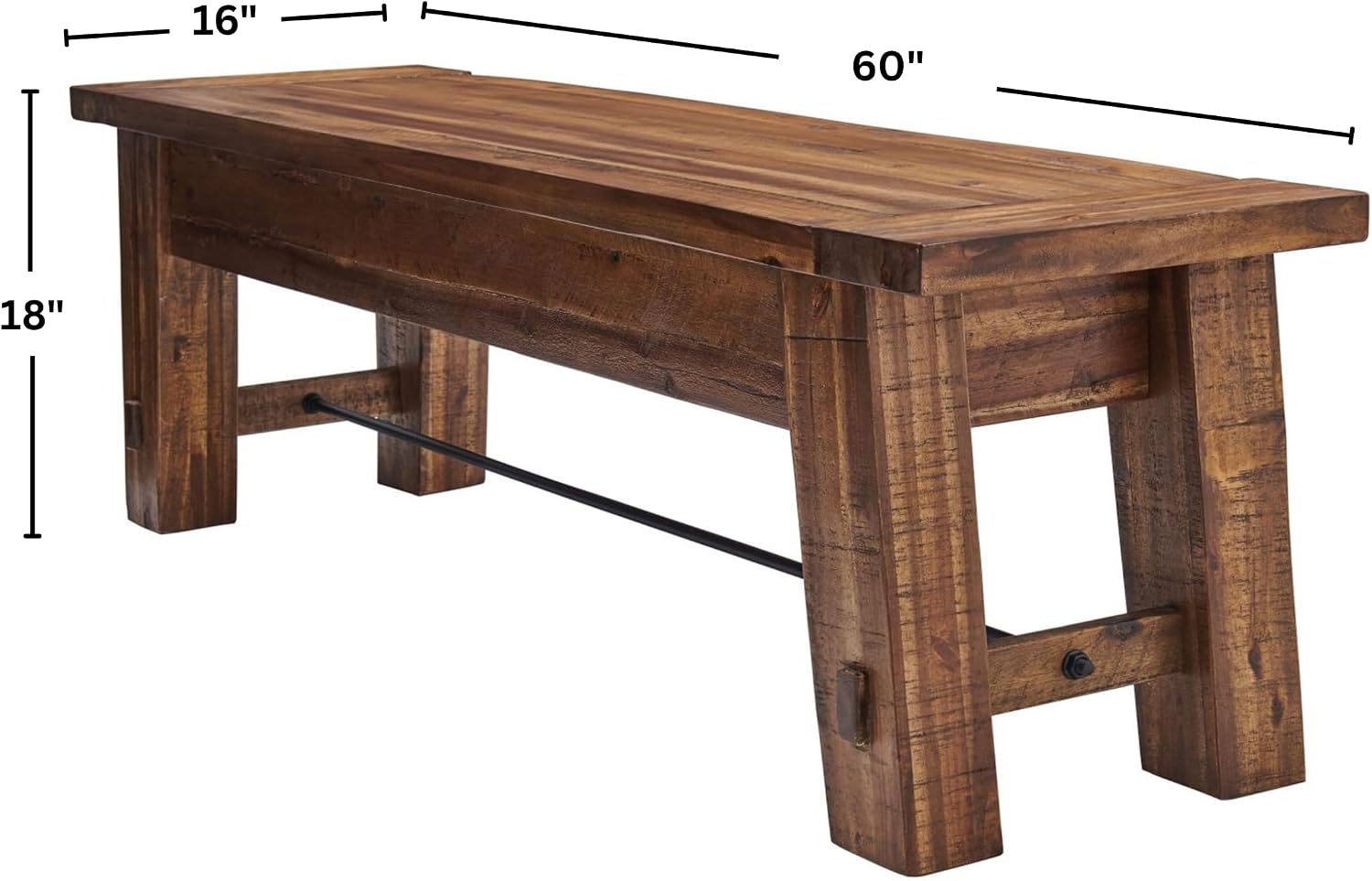 Alaterre Furniture Durango 60 Inch Solid Wood Entryway Organizer - Modern Farmhouse Bench with Metal Accent Bar for Entryway, Dining Room, Kitchen, or Bedroom (Natural)