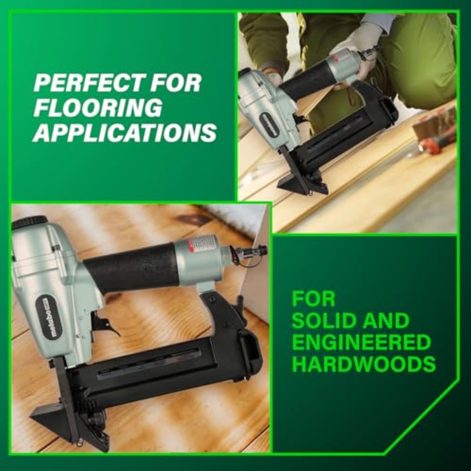 Metabo HPT Flooring Stapler, Pro-preferred Pneumatic Power Nailers, Power Stapler for Hardwood Flooring, 18 Gauge, 1/4' Staples, Length 1/2' to 1-9/16', N4004AB