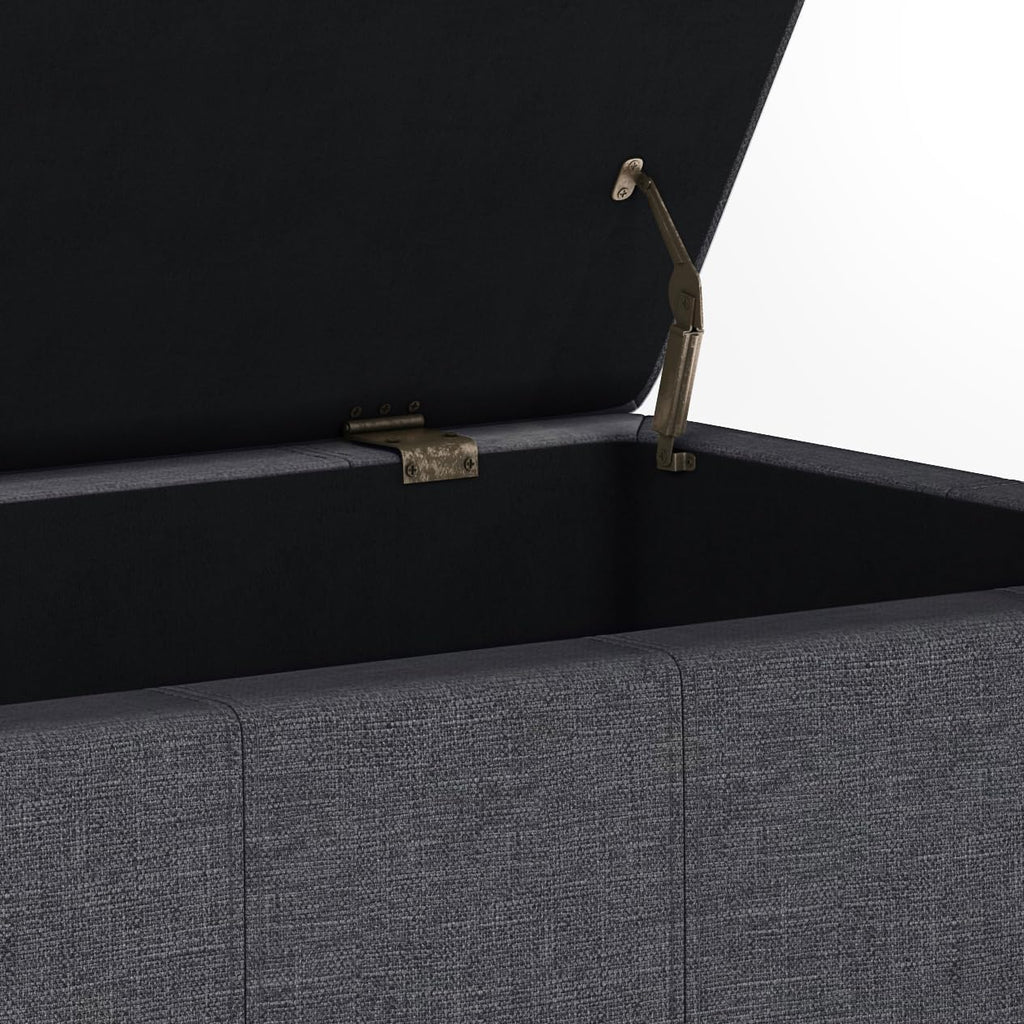 SIMPLIHOME Dover Storage Ottoman Bench - 36 inch Wide Upholstered Linen Look Fabric Rectangular Lift-Top Ottoman in Slate Grey, Contemporary Bench for Living Room with Safety Hinges