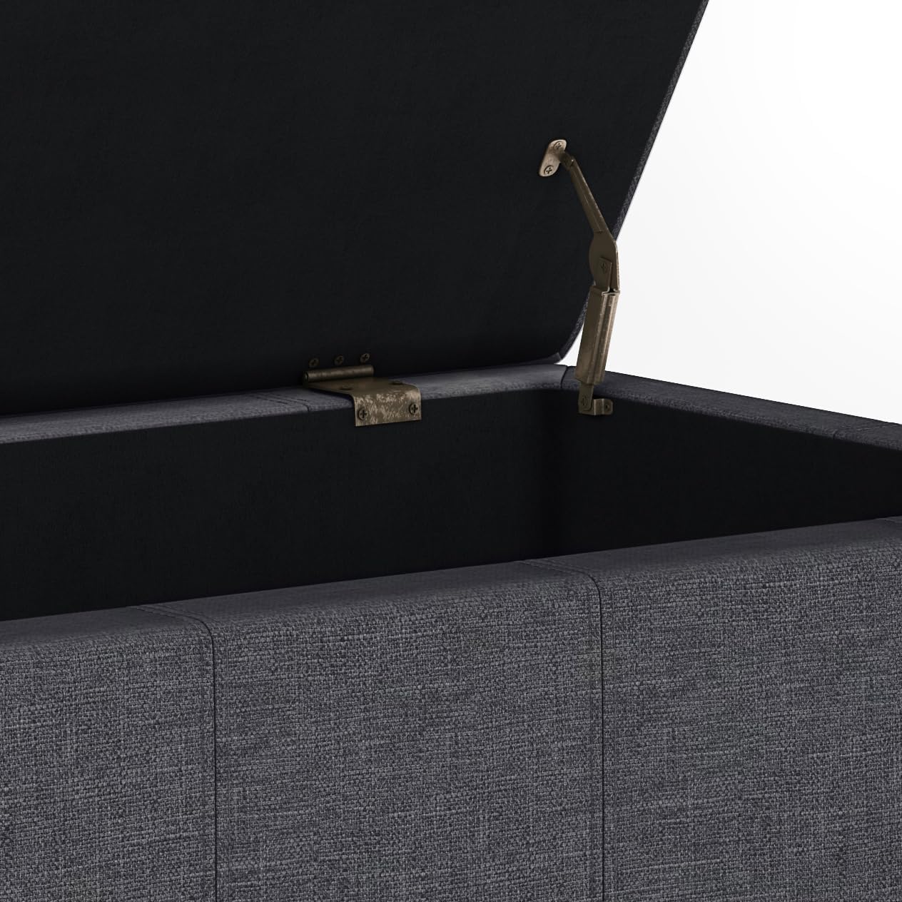 SIMPLIHOME Dover Storage Ottoman Bench - 36 inch Wide Upholstered Linen Look Fabric Rectangular Lift-Top Ottoman in Slate Grey, Contemporary Bench for Living Room with Safety Hinges