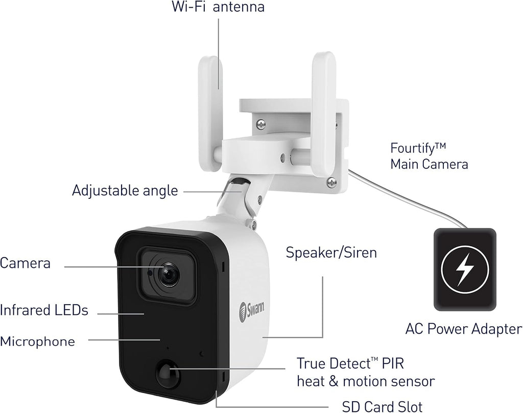 Swann Fourtify Security Camera System with 64GB Micro SD Card,1080p Wireless Surveillance Cameras Outdoor Indoor, 1+3 Cam No Hub Required, Night Vision, Siren 2-Way Audio Heat and Motion Detection